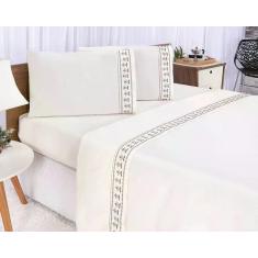 Jogo De Cama Casal King Bordado Tulipa 4 Peças 1 Lençol Superior 1 Len
