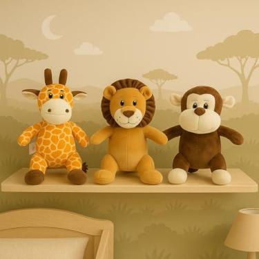Imagem de Escolha Seu Trio De Pelúcias Safari Animais Dia Das Crianças Natal Bebê Baby Presente Festa Antialérgico Kwaii Festa Brinquedo Menina Menino Tematico Pré Definido (Girafa Leão Macaco, 30cm, 3)