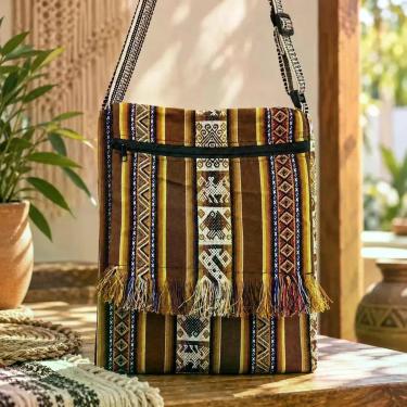 Imagem de Bolsa Peruana Lateral Transversal Grande Boho Franja Unisex - Artesana