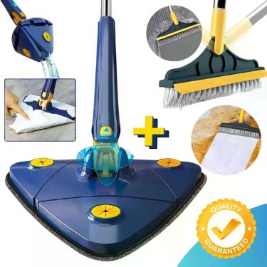 Imagem de Mop Triangular Giratório + Escova com Rodo Multiuso Limpeza Completa C