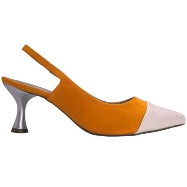 Imagem de Scarpin Bicolor Aberto Atrás Salto Fino Confort 191 (Off White, BR, Adulto, Numérico, 35)