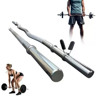 Imagem de Kit Barra Reta Maciça 180cm + Barra W 120cm Cromada Musculação Supino 