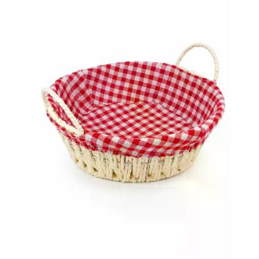 Imagem de Cesta Decorativa Rústica de Pão e Frutas com Forro Xadrez Vermelho par