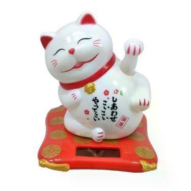 Imagem de Gato Da Sorte Maneki Neko Branco 7 Cm Alt Energia Solar