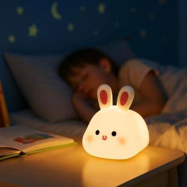 Imagem de Luminária Coelhinho Branca com Luz de Toque, LED Multicolor, 3 Níveis de Brilho, Temporizador 30 Min, USB, 2 W