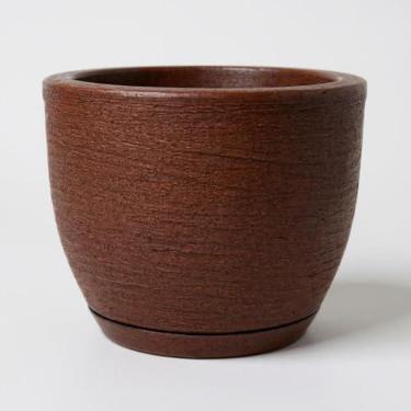 Imagem de vaso decorativo para plantas grandes e frutiferas 40x50 em polietileno jateado com prato coletor 50 litros (Marrom)
