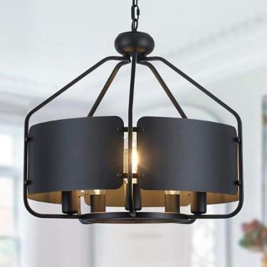 Imagem de Yarlkav Lustres De Fazenda Pretos 21'' Para Sala Jantar, Lustre Grande Industrial Vintage, Luminárias Pendentes Rústicas Redondas Costeiras, Ilha Cozinha Ajustável, Hall Entrada E Corredor - 5