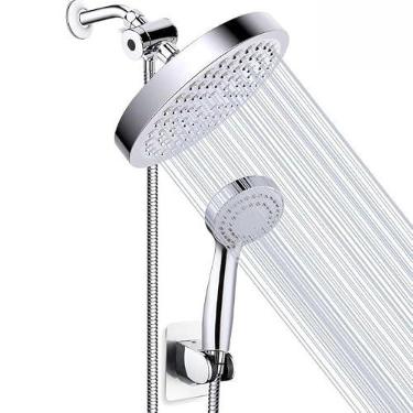 Imagem de Chuveiro Manual de Parede com Desviador - kit completo para banheiro ajuste de fluxo(Prateado Redondo)