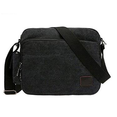 Imagem de Bolsa de ombro masculina retrô casual militar de lona transversal, Preto
