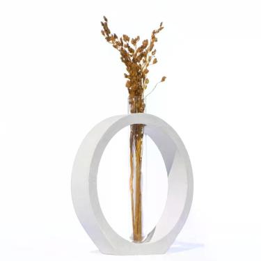 Imagem de Vaso Decorativo Solitário Argola 16,5cm Artesanal Em Cimento Branco