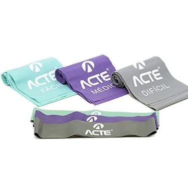 Imagem de Acte, Kit 3 Faixa Elastica T270, Funcional Fisioterapia e Alongamento, Azul, Roxo e Cinza