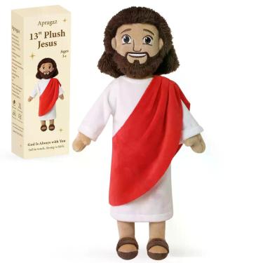 Imagem de Boneca de pelúcia Apragaz 13 Jesus para crianças com roupão branco e f