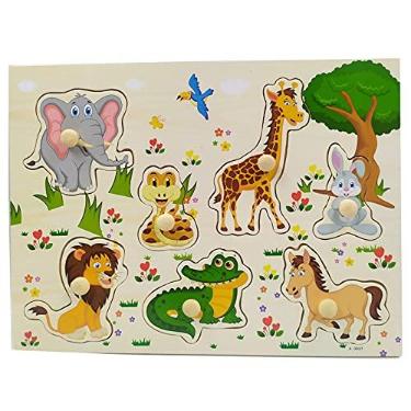 Imagem de Quebra Cabeça Animais Infantil Madeira Com Pinos