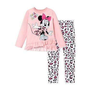Imagem de Disney Conjunto de 2 peças de roupa infantil de peplum e calça com laço de 2 a 6 anos, Oncinha, rosa, 5-6 Anos