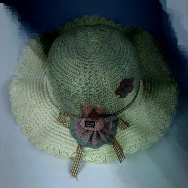 Imagem de Chapéu De Palha Sintética Infantil Moda Praia Com Coelhinho Com Elástico marfim