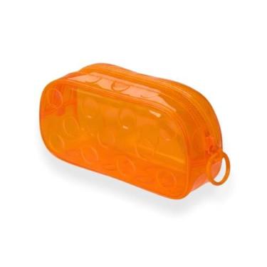 Imagem de Estojo PVC Cristal Bubble | Laranja | Moderno, Transparente e Estiloso