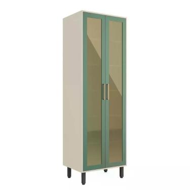 Imagem de Cristaleira Com 2 Portas De Vidro Verde Bossa Nova Bertolini Verde/areia