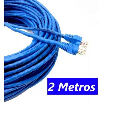 Imagem de Cabo de rede 2 Metros azul profissional CFTV Internet Montado PRONTO P
