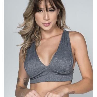 Imagem de Top Fitness Suplex Feminino Vick com Bojo e Viés - WLS Modas, Cinza, G
