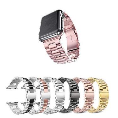 Imagem de Pulseira Metal 3 Elos LTIMPORTS, compativel com Apple Watch 46mm Series 11/10, 45mm Series 9/8/7, 44mm Series 6/5/4/SE, 42mm Series 3/2/1 e Apple Watch Ultra 49mm 3/2/1 (Rose Pink)
