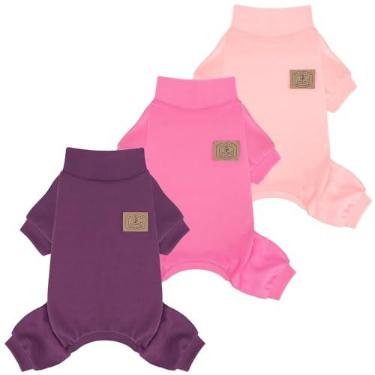 Imagem de XPUDAC Pacote com 3 pijamas de lã para cães quentes de inverno para cães pequenos e médios para meninas, pijamas aconchegantes para cachorrinhos, fantasia, roxo, rosa, rosa-choque, M
