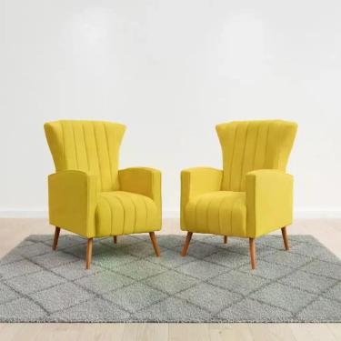 Imagem de Kit 2 Poltronas Estofada Melinda Sala Recepção Suede Cor:AmareloDesenh