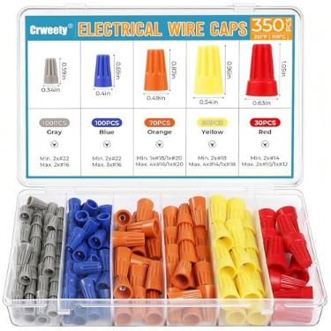 Imagem de Crweety 350 Peças de Conectores de Fio Elétrico, Porcas Coloridas, Kit de Tampas de Torção, Variedade de Porcas para Conexão Rápida