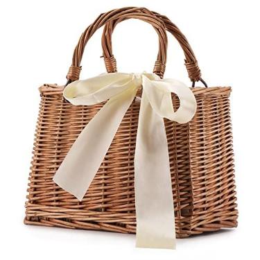 Imagem de Bolsa feminina de praia de palha para o verão, bolsa de vime de vime, bolsa de crochê, Cor primária, 8.9*5.1*6.3in