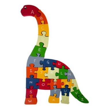 Imagem de QUEBRA-CABEÇA EDUCATIVO GIGANTE EM MADEIRA DINOSSAURO BRAQUIOSSAURO COM ALFABETO E NÚMEROS