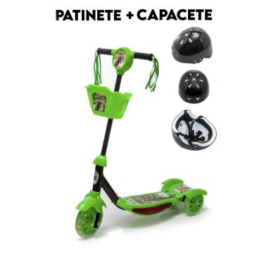 Imagem de Kit Patinete 3 Rodinha Estáveis Capacete Preto Seguro Brinca - DM Toys