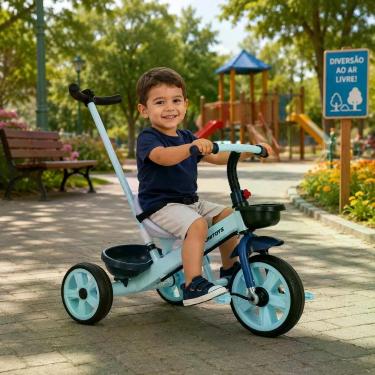 Imagem de Triciclo Infantil Com Empurrador E Pedal - Azul - UNITOYS