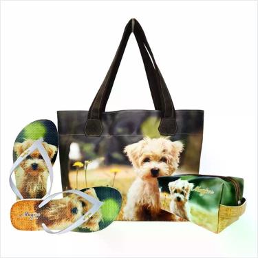 Imagem de Kit Bolsa Feminina Pet Cachorro com Bolsa Necessaire e Chinelo Magicc 