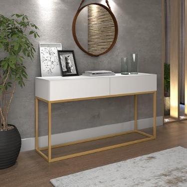 Imagem de Aparador Eros 110cm Comprimento Pés Em Metal Dourado Móvel Branco