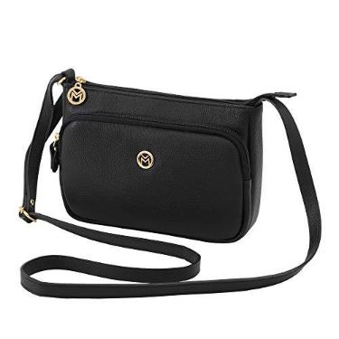 Imagem de Bolsa Feminina Couro Alça Transversal Mariart Bolso Frontal Zíper Rosalina (Preto)