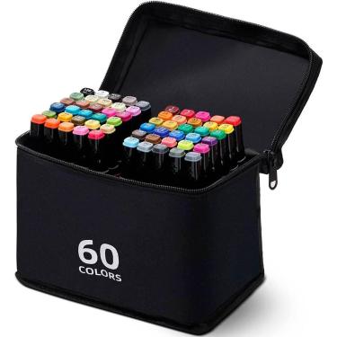 Imagem de Kit Canetinha 60 Unidades Estojo Pintura Escolar Profissional - GENZO