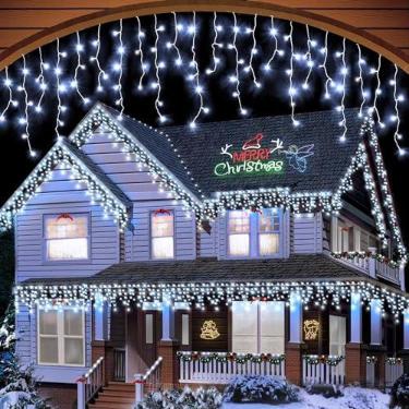 Imagem de Cascata 400 Leds Pisca 8 Funções Solar 10m Natal Decoração (Branco)
