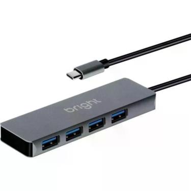 Imagem de Hub USB HB001 com 4 Portas USB 3.0 Tipo C Alta Velocidade 5Gbps 4K Prata Bright