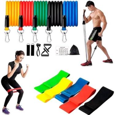 Imagem de Kit 5 Mini Band + Kit 11 Elastico Extensor Treino Em Casa Exercícios Malhar Musculação Fisioterapia [Shaolong ®]