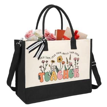 Imagem de XIKAINUO Presentes de agradecimento para professores, melhores bolsas de lona para professores com zíper para mulheres, presente de aniversário, formatura, dia dos namorados, Natal, ideias exclusivas