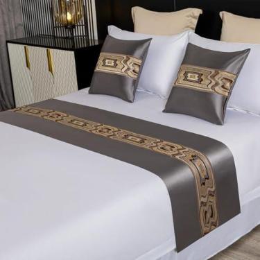 Imagem de Cachecol de cama de hotel para corredores de cama de qualidade moderna decoração de luxo lenço de cama proteção para quarto toalhas de cama macias para cama de solteiro queen king size - cinza||Apenas