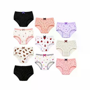 Imagem de Kit 10 Calcinhas Infantil Menina Algodão Cotton Estampadas 2 a 12 Anos