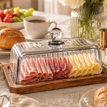 Imagem de Porta Frios Com Tampa Cristal Madeira Hauskraft, Marrom