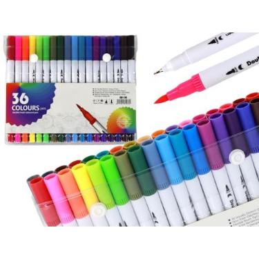 Imagem de Kit Canetinhas Coloridas 36 60 80 e 120 Cores Com Ponta Dupla 1,2MM E 0,4MM Lettering Ilustração Pintura Material Escolar Desenho Profissional Artistico Infantil Estojo Maletapincel (36 Cores)