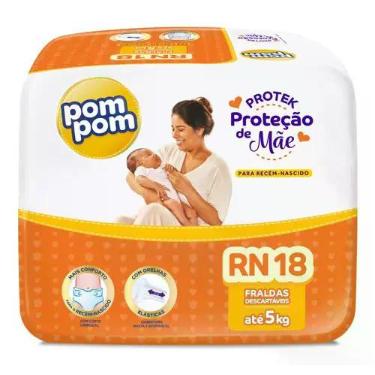 Imagem de Fralda Infantil Pom Pom Proteção De Mãe Jumbinho Rn C/ 18 Un