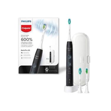 Imagem de Philips Colgate Escova de Dente Elétrica SonicPro 50 - Remove Placa, Gengivas Saudáveis, Recarregável, 3 Cabeças, Estojo de Viagem, Bivolt