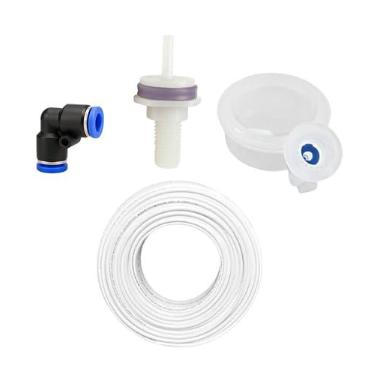 Imagem de Adaptador de Fixação da Boia na Tampa do Filtro + Boia Nível de Água + Engate Rápido União L ¼ +Tubo (Engate L Preto, 02 Metros Mangueira)
