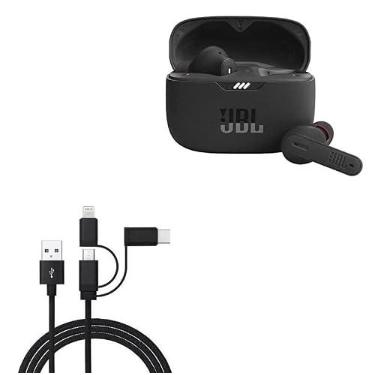 Imagem de Cabo BoxWave compatível com JBL Tune 230NC TWS (Cabo da BoxWave) - Cabo AllCharge 3 em 1 para JBL Tune 230NC TWS - Preto Jet