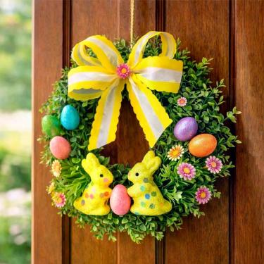 Imagem de Guirlanda De Páscoa Decoração Enfeite Ovos Coelho Laço 25cm