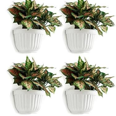 Imagem de ORIMERC Pacote com 4 vasos de parede brancos verticais para pendurar na parede com orifício de drenagem para plantas internas e externas, decoração de parede com ganchos/parafusos