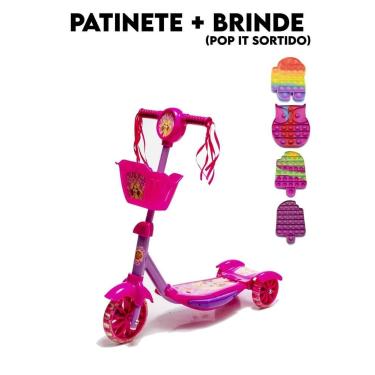 Imagem de Patinete Rosa Ajustável Com Luzes e Musica + Presente Pop It - DM Toys